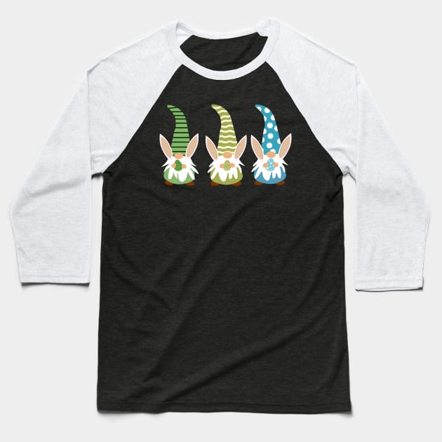 Cute Three easter gnomes with bunny ears holding eggs Baseball T-Shirt by yasminepatterns